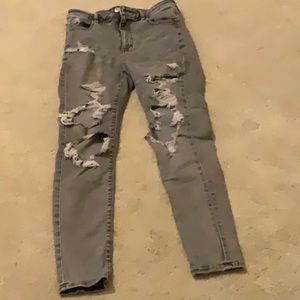 Ripped, gray jeans